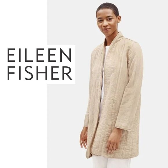 Sold-  Eileen Fisher Quilted Tencel & Linen Long Jacket - Picture 1 of 6